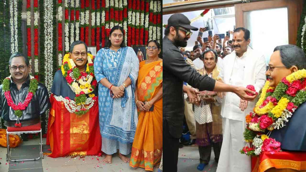 Krishnam Raju Idol : కృష్ణంరాజు విగ్రహావిష్కరణ.. నివాళులు అర్పించిన కుటుంబం..