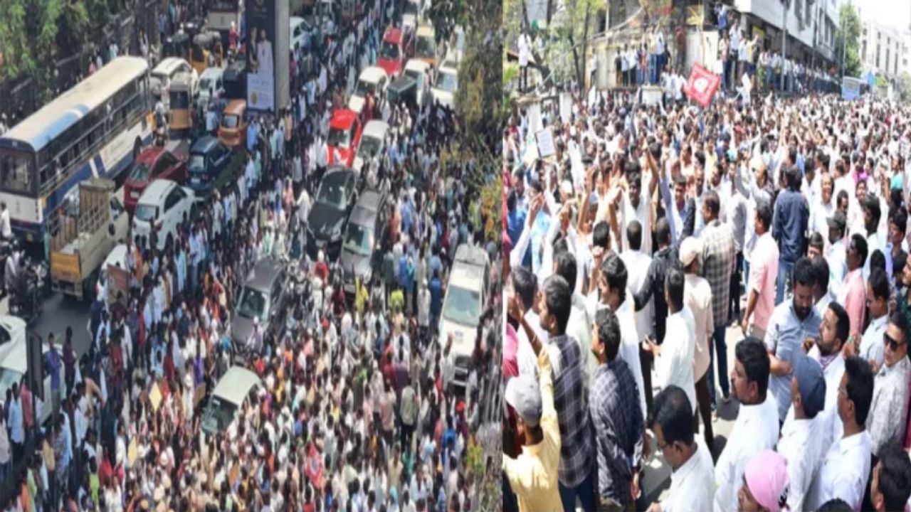 Hyderabad Traffic: విద్యుత్ ఉద్యోగుల ఆందోళన.. హైదరాబాద్ నగరంలో కిలోమీటర్ల మేర ట్రాఫిక్ జామ్!